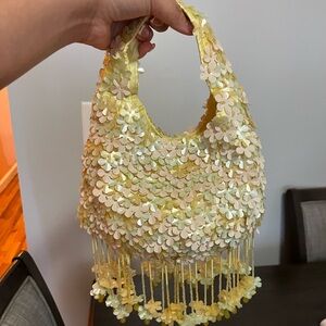 Yellow Floral Embellished Women's Bag